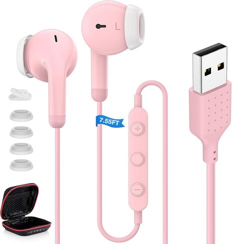 سماعات رأس ASKUBSKU USB مع ميكروفون للكمبيوتر الشخصي، سماعة رأس USB A للكمبيوتر، سماعات أذن USBA سلكية مع كتم الصوت وسلك اتصال ستيريو للكمبيوتر المحمول لأجهزة Dell/Surface/Switch، أبيض in Kuwait