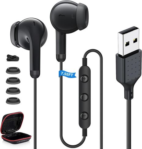 سماعات رأس ASKUBSKU USB مع ميكروفون للكمبيوتر الشخصي، سماعة رأس USB A للكمبيوتر، سماعات أذن USBA سلكية مع كتم الصوت وسلك اتصال ستيريو للكمبيوتر المحمول لأجهزة Dell/Surface/Switch، أبيض in Kuwait