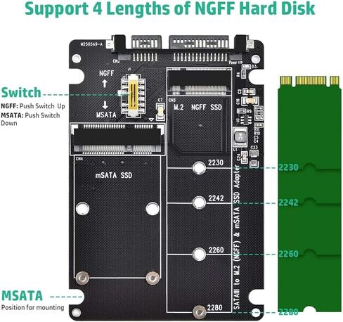 2 in 1 MSATA/M.2 NGFF to SATA III Adapter Converter Case Enclosure Accessory in Saudi Arabia