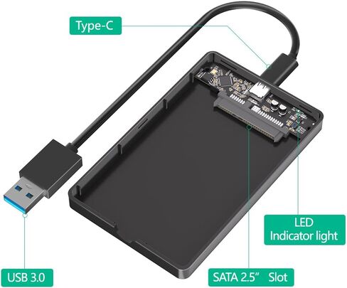 حافظة قرص صلب محمول مقاس 2.5 بوصة SATA SSD من Mustpoint من النوع C 3.1 إلى SATA 2.5 حافظة بلاستيكية HDD خارجية باللون الأسود in Saudi Arabia
