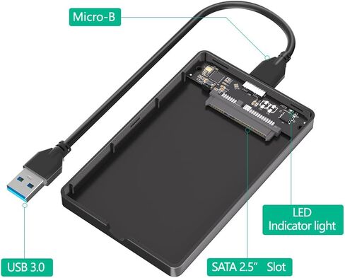 حافظة قرص صلب محمول مقاس 2.5 بوصة SATA SSD من Mustpoint USB3.0 إلى SATA2.5 حافظة بلاستيكية HDD خارجية باللون الأسود in Saudi Arabia