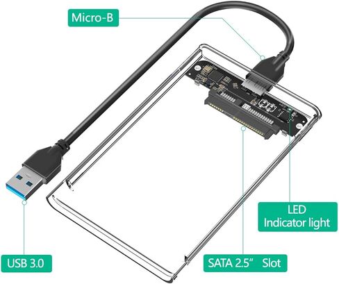 Mustpoint Portable 2.5 Inch SATA SSD Hard Drive Disk Enclosure USB3.0 to SATA2.5 External HDD Plastic Case Transparent in Saudi Arabia