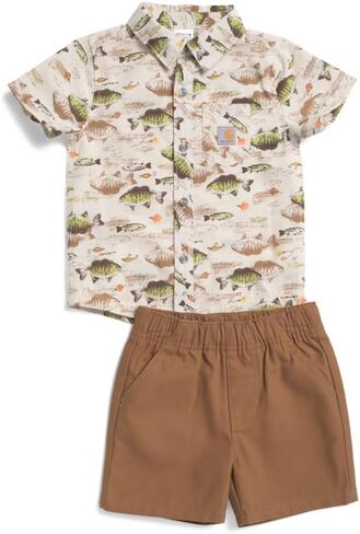 Carhartt baby-boys Short-sleeve Fish Print Shirt & Denim Shorts Set in Saudi Arabia