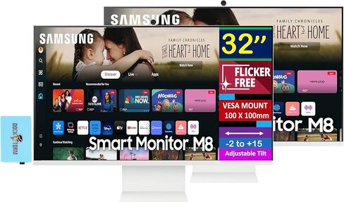 Samsung 32" 4K UHD VA Smart Monitor with HDR10, 4ms Response Time, Built-in Speakers, 400 nits Brightness, Flicker Free, VESA Mount (100mm), HDMI & Dockztorm USB Port Expander, White Color in Saudi Arabia