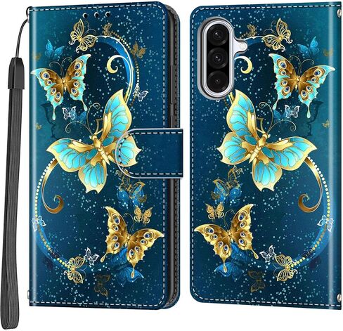 حافظة محفظة لهاتف Samsung Galaxy A36، مع [3 فتحات للبطاقات]، غطاء قلاب واقٍ من جلد البولي يوريثان بقفل مغناطيسي مقاوم للصدمات مقاس 6.7 بوصات، فراشة خضراء ذهبية in Kuwait