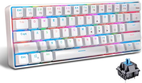 لوحة مفاتيح ألعاب ميكانيكية لاسلكية بنسبة 60% من abucow بلوتوث 2.4G RGB بإضاءة خلفية ومضادة للظلال و61 مفتاحًا ولوحة مفاتيح بيضاء صغيرة مع مفتاح أزرق لأجهزة الكمبيوتر المحمول التي تعمل بنظام Windows in Kuwait