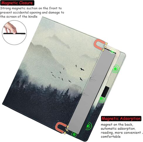 حافظة مزدوجة لجهاز Onyx Boox Tablet Note Air 5 C/Note Air 4 C/Air 3 C (إصدار 2025/2024) غطاء جلد PU ممتاز مع خاصية النوم/الاستيقاظ التلقائي/حزام يد مزدوج/حامل قلم مرن (غابة ضبابية) in Kuwait