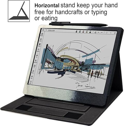 حافظة مزدوجة لجهاز Onyx Boox Tablet Note Air 5 C/Note Air 4 C/Air 3 C (إصدار 2025/2024) غطاء جلد PU ممتاز مع خاصية النوم/الاستيقاظ التلقائي/حزام يد مزدوج/حامل قلم مرن (غابة ضبابية) in Kuwait