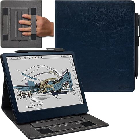 حافظة مزدوجة لجهاز Onyx Boox Tablet Note Air 5 C/Note Air 4 C/Air 3 C (إصدار 2025/2024) غطاء جلد PU ممتاز مع خاصية النوم/الاستيقاظ التلقائي/حزام يد مزدوج/حامل قلم مرن (غابة ضبابية) in Kuwait