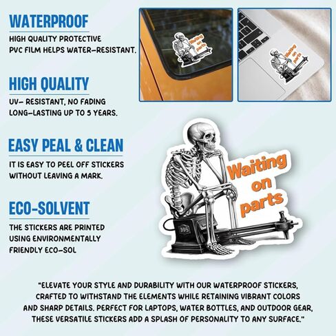 3Pcs Waiting On Parts Sticker Gifts Blue Collar Skeleton Repairs Sticker DDS Waiting On Parts Waterproof Stickers Truck Mechanic Skeleton Decal for Laptop Water Bottle Toolbox Case Cars (W1, 3") in Saudi Arabia