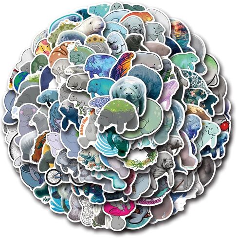110 Pcs Manatee Sticker Pack for Teens Adults, Cute Manatee Laptop Decals for Water Bottles, Waterproof Vinyl Manatee Stickers for Luggage Computer Skateboard Phone Guitar Manatee Party Supplies in Saudi Arabia
