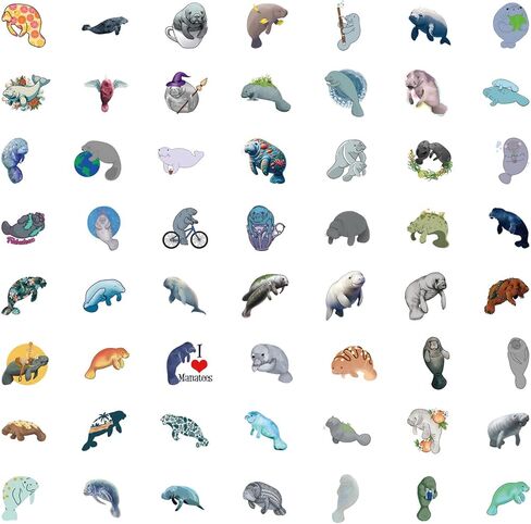 110 Pcs Manatee Sticker Pack for Teens Adults, Cute Manatee Laptop Decals for Water Bottles, Waterproof Vinyl Manatee Stickers for Luggage Computer Skateboard Phone Guitar Manatee Party Supplies in Saudi Arabia