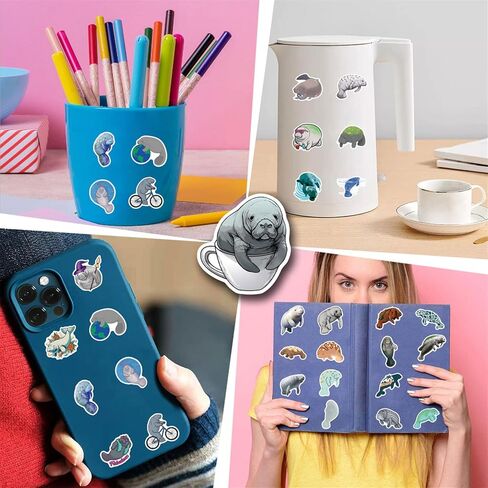 110 Pcs Manatee Sticker Pack for Teens Adults, Cute Manatee Laptop Decals for Water Bottles, Waterproof Vinyl Manatee Stickers for Luggage Computer Skateboard Phone Guitar Manatee Party Supplies in Saudi Arabia