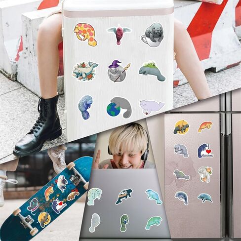 110 Pcs Manatee Sticker Pack for Teens Adults, Cute Manatee Laptop Decals for Water Bottles, Waterproof Vinyl Manatee Stickers for Luggage Computer Skateboard Phone Guitar Manatee Party Supplies in Saudi Arabia