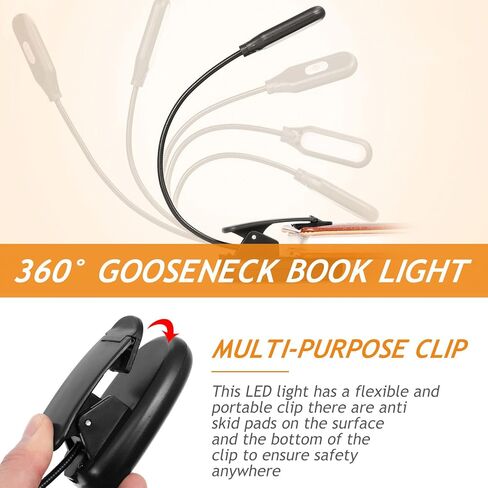 LED Clip Reading Lamp USB Rechargeable Eye Protection Lamp with 3-Level Dimming for Bedside Reading and Night Fishing, Small Adjustable Clip-On Table Light in Saudi Arabia