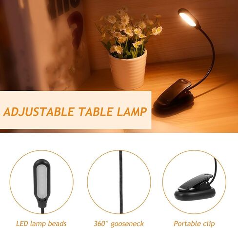 LED Clip Reading Lamp USB Rechargeable Eye Protection Lamp with 3-Level Dimming for Bedside Reading and Night Fishing, Small Adjustable Clip-On Table Light in Saudi Arabia