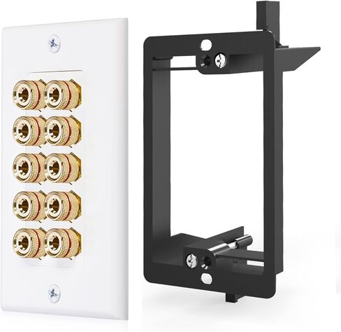 Fosmon [Five Speaker] Home Theater Wall Plate - Premium Quality Gold Plated Copper Banana Binding Post Coupler Type Audio Wall Plate for 5 Speakers (White) in Saudi Arabia