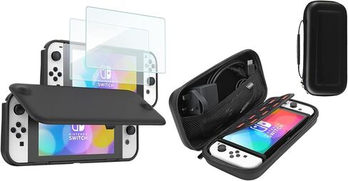 غطاء ProCase Nintendo Switch OLED Flip مع 2 حزمة واقيات شاشة من الزجاج المقسى مع حقيبة حمل لجهاز Nintendo Switch OLED Model 2021 & Switch 2017 مع 8 حاملات بطاقات ألعاب in Saudi Arabia
