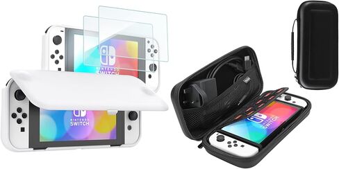 غطاء ProCase Nintendo Switch OLED Flip مع 2 حزمة واقيات شاشة من الزجاج المقسى مع حقيبة حمل لجهاز Nintendo Switch OLED Model 2021 & Switch 2017 مع 8 حاملات بطاقات ألعاب in Saudi Arabia