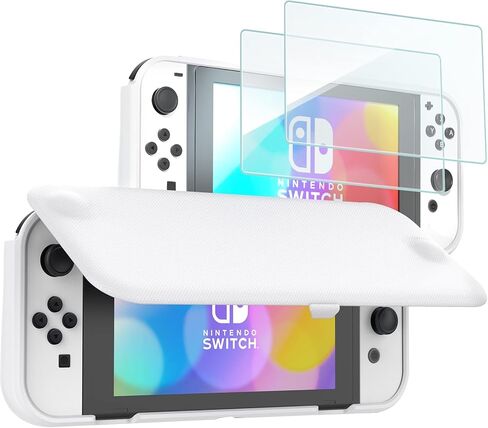 غطاء ProCase Nintendo Switch OLED Flip مع 2 حزمة واقيات شاشة من الزجاج المقسى مع حقيبة حمل لجهاز Nintendo Switch OLED Model 2021 & Switch 2017 مع 8 حاملات بطاقات ألعاب in Saudi Arabia