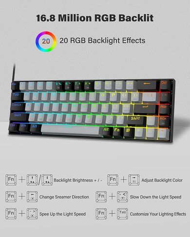 XUANGUI لوحة مفاتيح ميكانيكية بإضاءة خلفية RGB كاملة، لوحة مفاتيح كمبيوتر معدنية سلكية، 65% لوحات مفاتيح لطيفة لألعاب الكمبيوتر الشخصي، لوحة مفاتيح مضيئة ملونة بألوان قوس قزح قابلة للتبديل للكاتب واللاعب، تعمل مع Mac PS5 Xbox in Kuwait