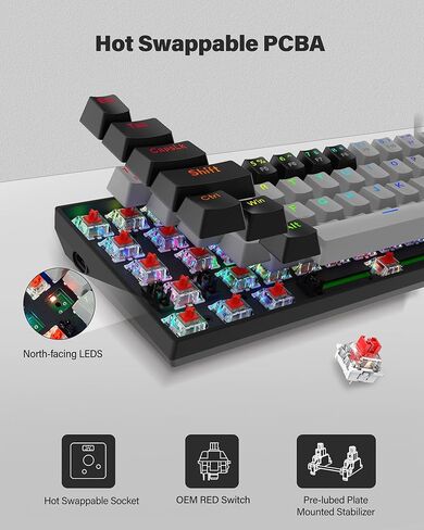 XUANGUI لوحة مفاتيح ميكانيكية بإضاءة خلفية RGB كاملة، لوحة مفاتيح كمبيوتر معدنية سلكية، 65% لوحات مفاتيح لطيفة لألعاب الكمبيوتر الشخصي، لوحة مفاتيح مضيئة ملونة بألوان قوس قزح قابلة للتبديل للكاتب واللاعب، تعمل مع Mac PS5 Xbox in Kuwait