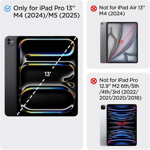 سبيجن حافظة ايباد برو 13 بوصة M5/M4 (2025-2024) مع غطاء مغناطيسي قابل للفصل، غطاء خلفي شفاف Air Skin Pro وحامل أقلام، أسود in Kuwait