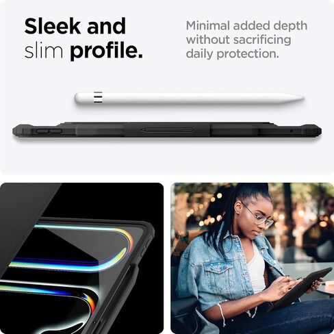 سبيجن حافظة ايباد برو 13 بوصة M5/M4 (2025-2024) مع غطاء مغناطيسي قابل للفصل، غطاء خلفي شفاف Air Skin Pro وحامل أقلام، أسود in Kuwait