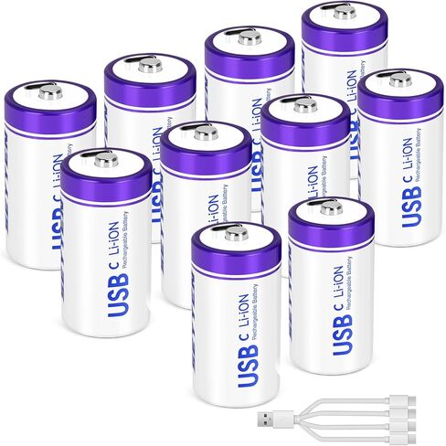 6 بطاريات ليثيوم C قابلة لإعادة الشحن، بطاريات خلية 1.5 فولت C مع كابل شحن USB-C 4 في 1، بطارية ليثيوم أيون عالية السعة 5000 ميجاوات في الساعة لألعاب الضوء الكاشف، إعادة شحن ما يصل إلى 1200+ دورة in Kuwait