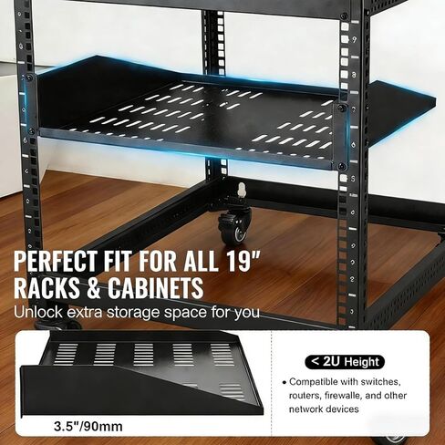 2U Server Rack Shelf Cantilever Rack Mount Shelf 16 Inch Depth Vented Steel Shelf for Network Equipment and AV Devices in Saudi Arabia