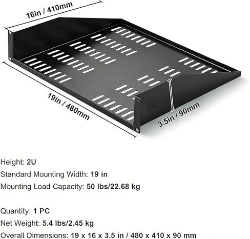 2U Server Rack Shelf Cantilever Rack Mount Shelf 16 Inch Depth Vented Steel Shelf for Network Equipment and AV Devices in Saudi Arabia