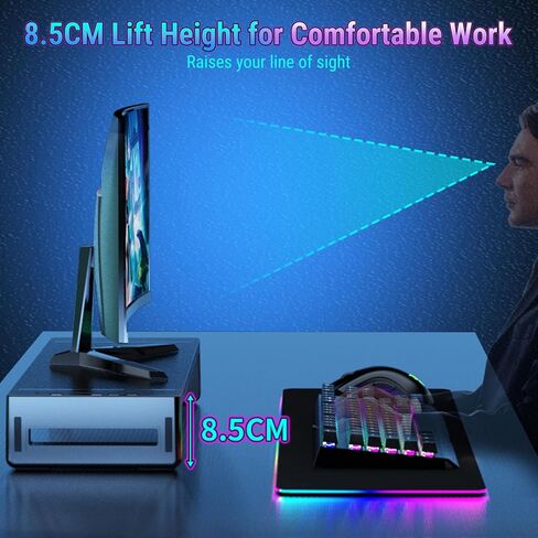 GOWENIC Monitor Stand Riser, Foldable Computer Monitor Riser with Storage Drawer & Tablet Phone Stand, 4 Port USB Ports, for PC Laptop Printer in Saudi Arabia