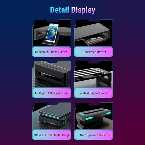GOWENIC Monitor Stand Riser, Foldable Computer Monitor Riser with Storage Drawer & Tablet Phone Stand, 4 Port USB Ports, for PC Laptop Printer in Saudi Arabia