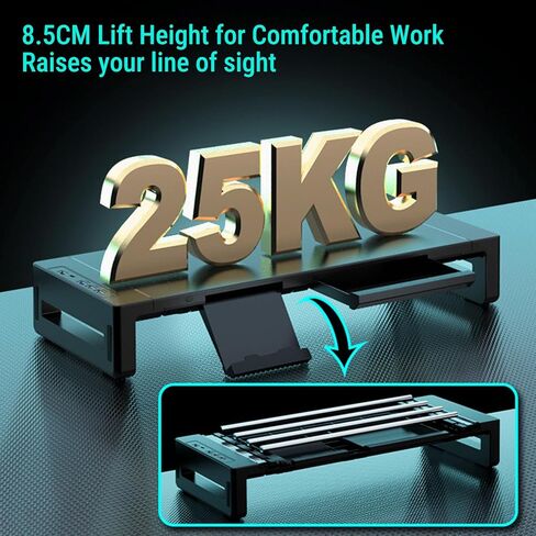 GOWENIC Monitor Stand Riser, Foldable Computer Monitor Riser with Storage Drawer & Tablet Phone Stand, 4 Port USB Ports, for PC Laptop Printer in Saudi Arabia