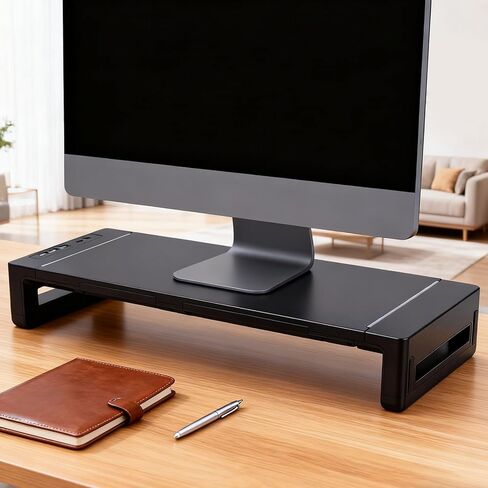 GOWENIC Monitor Stand Riser, Foldable Computer Monitor Riser with Storage Drawer & Tablet Phone Stand, 4 Port USB Ports, for PC Laptop Printer in Saudi Arabia