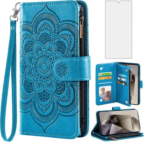 Asuwish Phone Case for Samsung Galaxy S25 Ultra 5G Wallet Cover with Tempered Glass Screen Protector and Flower Flip Credit Card Holder Stand Cell Accessories S25Ultra 25S S 25 25Ultra Women Men Brown in Saudi Arabia