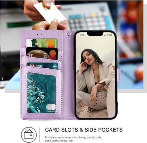 حافظة محفظة لهاتف iPhone 13 Pro Max، [حجب RFID] 3 حامل بطاقات مع فتحة لبطاقة الائتمان غطاء جلدي واقٍ مغناطيسي لهاتف iPhone 13 Pro Max (أرجواني فاتح) in Kuwait