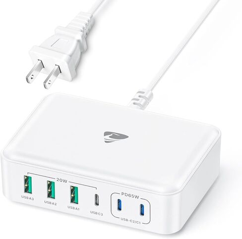 165W USB C Block Charger ، 6 Port Multi USB-C Charging Station ، 100W PD FAST USBC GAN Charger Station Hub Dock لأجهزة متعددة ، نوع الكمبيوتر المحمول C ، شحن MacBook/iPhone 16/iPad/Galaxy S25 (سلك 5 قدم) in Kuwait