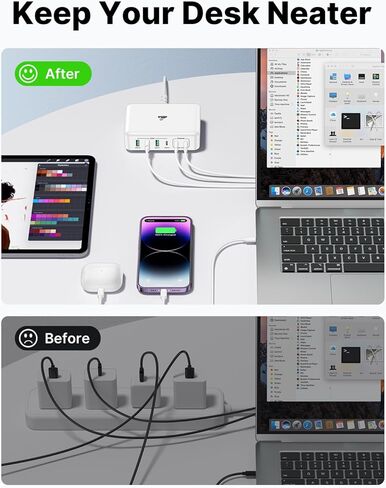 165W USB C Block Charger ، 6 Port Multi USB-C Charging Station ، 100W PD FAST USBC GAN Charger Station Hub Dock لأجهزة متعددة ، نوع الكمبيوتر المحمول C ، شحن MacBook/iPhone 16/iPad/Galaxy S25 (سلك 5 قدم) in Kuwait