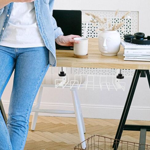 Veemoon Desk Cable Tray Wire Organizer for Office and Home, White Small Size Desk Cord Management Storage Rack for Computer Cable and Power Strip Management in Saudi Arabia