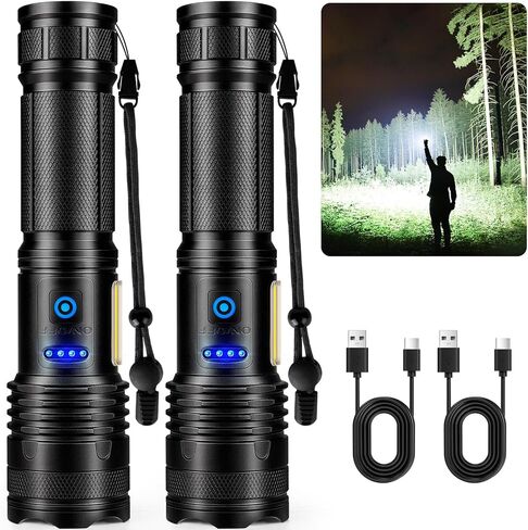 Alicegirl Rechargeable Flashlights High Lumens, 99000LM Super Bright Flashlight, Adjustable Powerful Flash Light with 8 Modes & COB Light, Waterproof Handheld Flashlight for Home Camping in Saudi Arabia