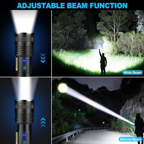 Alicegirl Rechargeable Flashlights High Lumens, 99000LM Super Bright Flashlight, Adjustable Powerful Flash Light with 8 Modes & COB Light, Waterproof Handheld Flashlight for Home Camping in Saudi Arabia