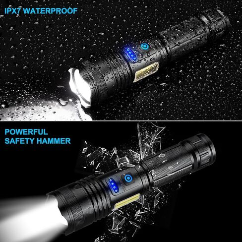 Alicegirl Rechargeable Flashlights High Lumens, 99000LM Super Bright Flashlight, Adjustable Powerful Flash Light with 8 Modes & COB Light, Waterproof Handheld Flashlight for Home Camping in Saudi Arabia