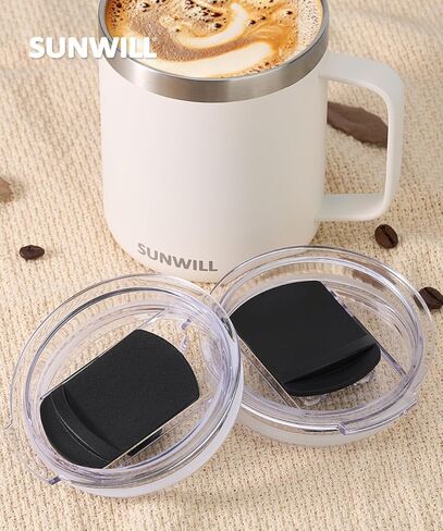 غطاء لأكواب SUNWILL سعة 14 أونصة وأكواب سعة 20 أونصة فقط، أغطية منزلقة مقاومة للرذاذ بديلة 2 عبوة سوداء، صديقة للقش، خالية من مادة BPA in Kuwait