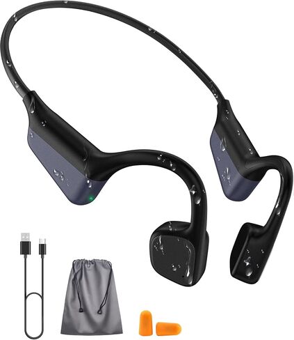 Bone Conduction Headphones, Waterproof Open Ear Wireless Bluetooth Shower Earbuds Noise Cancelling, HiFi Stereo Earphones with Mic, 18H Playtime, Comfort Headset for Sports, Work, Meeting in Kuwait