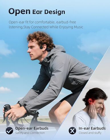Bone Conduction Headphones, Waterproof Open Ear Wireless Bluetooth Shower Earbuds Noise Cancelling, HiFi Stereo Earphones with Mic, 18H Playtime, Comfort Headset for Sports, Work, Meeting in Kuwait