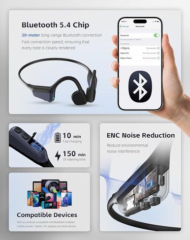 Bone Conduction Headphones, Waterproof Open Ear Wireless Bluetooth Shower Earbuds Noise Cancelling, HiFi Stereo Earphones with Mic, 18H Playtime, Comfort Headset for Sports, Work, Meeting in Kuwait