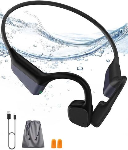 Bone Conduction Headphones, Waterproof Open Ear Wireless Bluetooth Shower Earbuds Noise Cancelling, HiFi Stereo Earphones with Mic, 18H Playtime, Comfort Headset for Sports, Work, Meeting in Kuwait