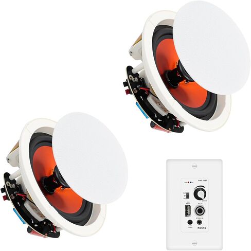 Herdio 6.5 Inch Ceiling Speakers Bluetooth (Pairs) 320 Watt Flush Mount in Wall Amplifier Receiver Perfect for Indoor Home & Covered Outdoor Porch in Saudi Arabia