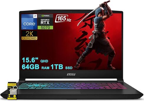 msi Katana 15 HX Gaming Laptop 15.6" QHD IPS 165Hz (100% DCI-P3) Intel 16-core i7-14650HX (>i9-12900H) 32GB DDR5 2TB SSD GeForce RTX 5070 DLSS4 (Up to 798 AI Tops) RGB Backlit Type-C Win11 ICP Hub in Saudi Arabia
